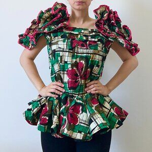 80s Vintage off shoulder colorful woman blouse